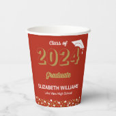 Gobelets En Papier Gold Foil Script Confetti Graduation Party Rouge (Verso)