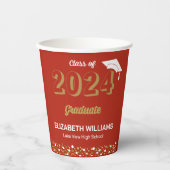 Gobelets En Papier Gold Foil Script Confetti Graduation Party Rouge (Recto)