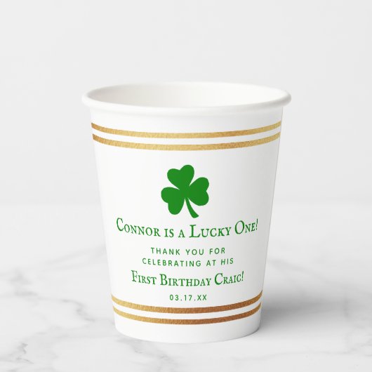 Gobelets En Papier Gold Foil St. Patrick's Day 1er anniversaire (Verso)