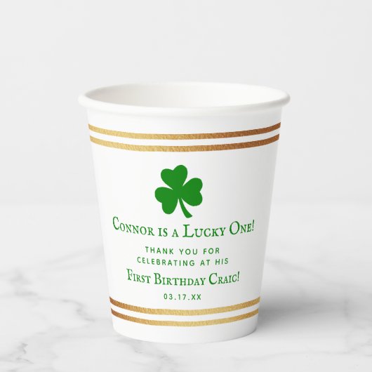 Gobelets En Papier Gold Foil St. Patrick's Day 1er anniversaire (Recto)