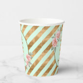 Gobelets En Papier Gold Foil Stripes Floral Mint Green ID757 (Droite)