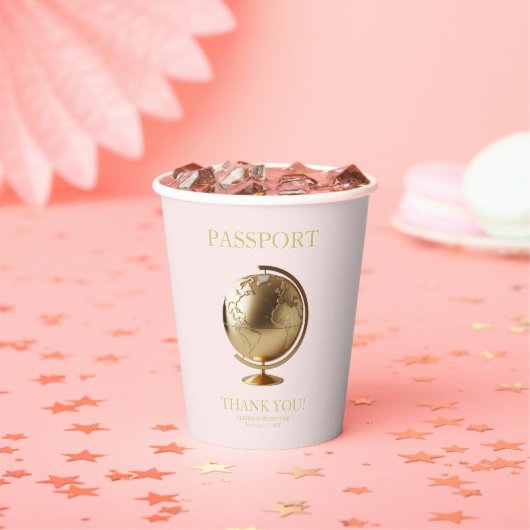 Gobelets En Papier Gold Globe Passport Travel Baby Shower (Insitu)