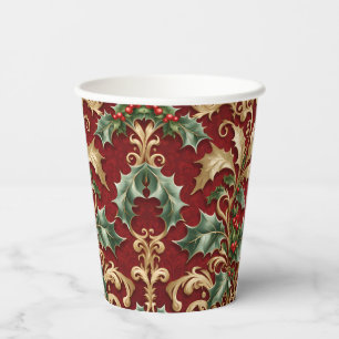 Gobelets En Papier Gold Green Feuille Red Christmas Holiday Tasses de