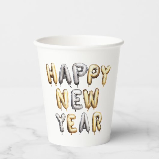 Gobelets En Papier Gold Grey Happy New Year (Recto)