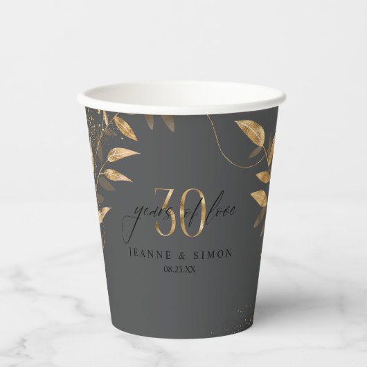 Gobelets En Papier Gold Leaf Floral 30th Anniversary ID1169 (Recto)