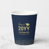 Gobelets En Papier Gold & Navy Confetti Graduation Party (Recto)