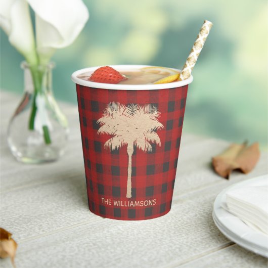 Gobelets En Papier Gold Palm Buffalo Check personnalisé (Insitu)