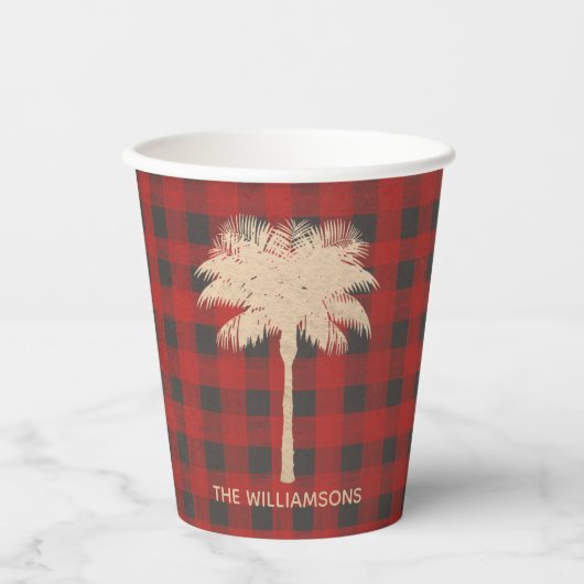 Gobelets En Papier Gold Palm Buffalo Check personnalisé (Recto)
