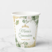 Gobelets En Papier Gold Quinceañera Sage Green Crown Butterfly (Recto)