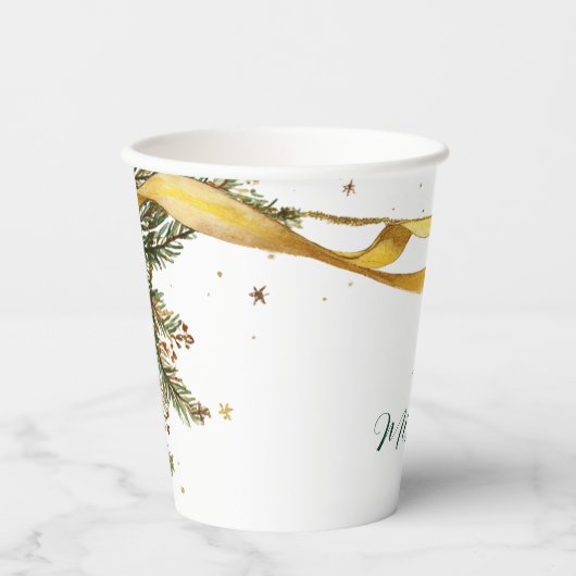 Gobelets En Papier Gold Ruban Russe fête de Noël (Recto)