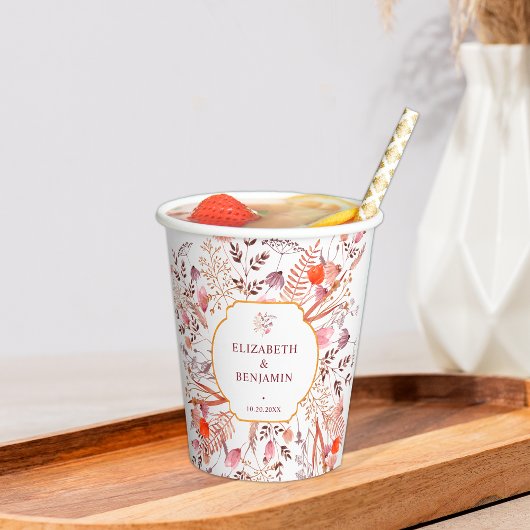 Gobelets En Papier Gold Rustic Boho Chic Fleur sauvage Mariage