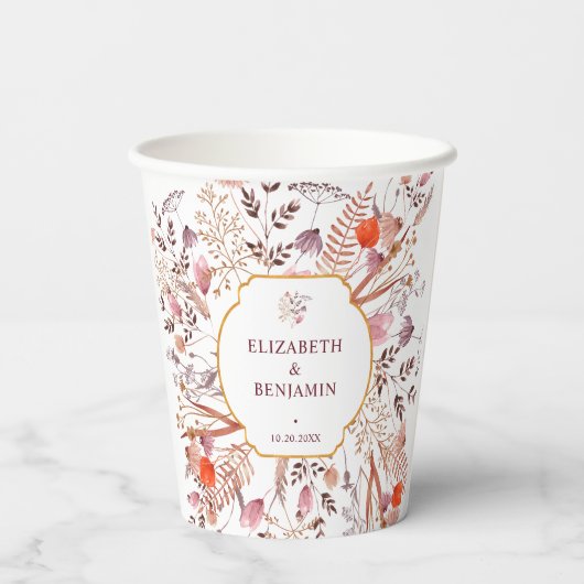 Gobelets En Papier Gold Rustic Boho Chic Fleur sauvage Mariage (Verso)