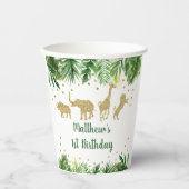 Gobelets En Papier Gold Safari Animal Green Anniversaire (Recto)