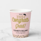 Gobelets En Papier Gold Script Confetti Congrats Grad Rose (Verso)