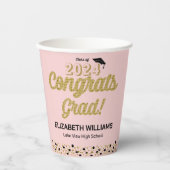 Gobelets En Papier Gold Script Confetti Congrats Grad Rose (Recto)