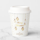 Gobelets En Papier Gold Script Confetti White Family Christmas Balls (Recto)