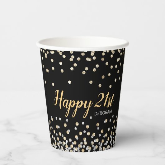 Gobelets En Papier Gold Silver Confetti 21e fête d'anniversaire (Verso)