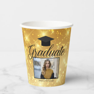 Gobelets En Papier Gold Sparkle Graduation Photo Chic Custom Party