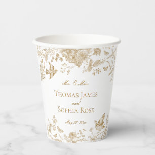 Gobelets En Papier Gold Toile De Jouy Vintage Floral Mariage