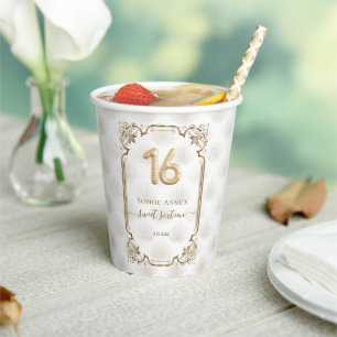 Gobelets En Papier Gold White Art Deco Sweet 16e anniversaire