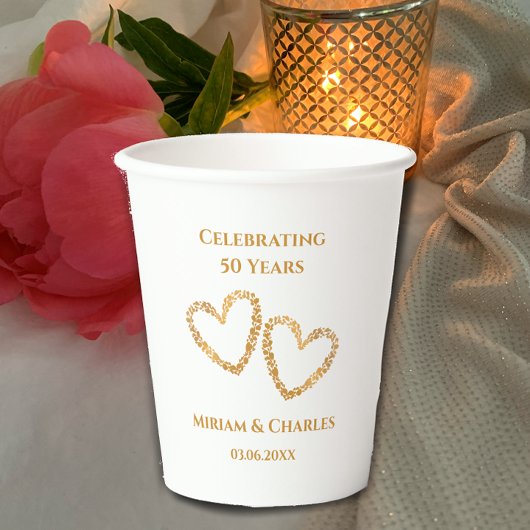 Gobelets En Papier Golden 50th Mariage Anniversaire Coeur personnalis