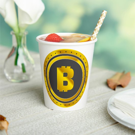 Gobelets En Papier Golden Bitcoin Symbol Digital Currency