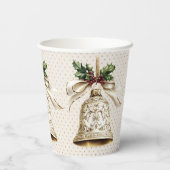 Gobelets En Papier Golden Christmas Bell Shiny Stars Green Feuilles (Verso)