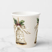 Gobelets En Papier Golden Christmas Bell Shiny Stars Green Feuilles (Recto)