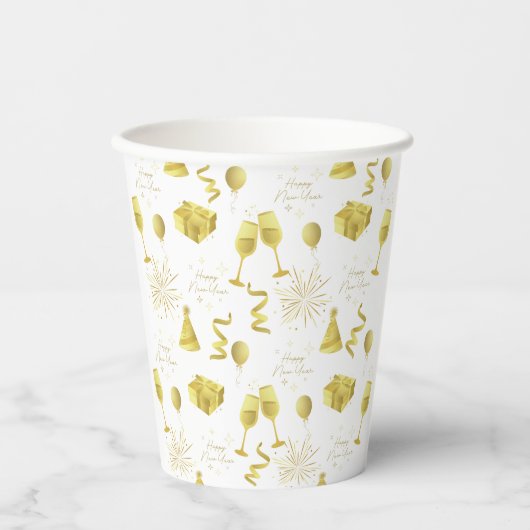 Gobelets En Papier Golden Happy New Year Pattern (Recto)