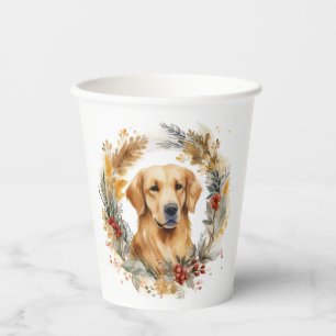 Gobelets En Papier Golden Retriever Christmas Wreath Festive Pup