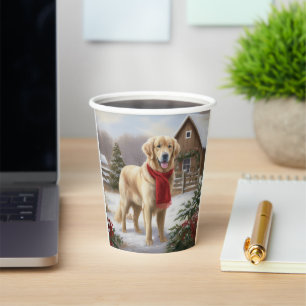 Gobelets En Papier Golden Retriever Dog in Snow Christmas