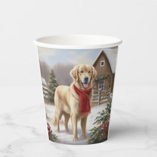 Gobelets En Papier Golden Retriever Dog in Snow Christmas (Recto)