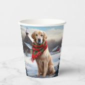 Gobelets En Papier Golden Retriever Dog in Snow Christmas (Recto)