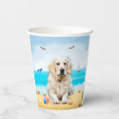 Gobelets En Papier Golden Retriever Dog sur la plage (Verso)
