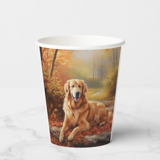 Gobelets En Papier Golden Retriever en automne Leaves automne Inspire (Verso)
