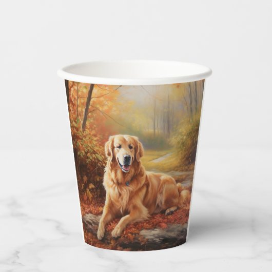 Gobelets En Papier Golden Retriever en automne Leaves automne Inspire (Recto)