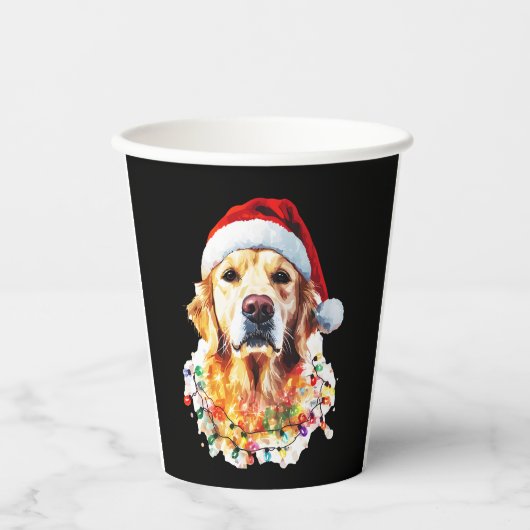 Gobelets En Papier Golden Retriever Funny dog Christmas Santa Hat lig (Recto)