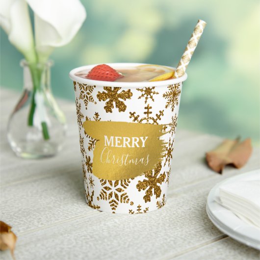 Gobelets En Papier Golden Sparkling Snowflakes Joyeux Noël (Insitu)