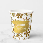 Gobelets En Papier Golden Sparkling Snowflakes Joyeux Noël (Recto)