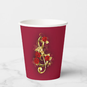 Gobelets En Papier Golden Treble Clef avec fleurs Roses
