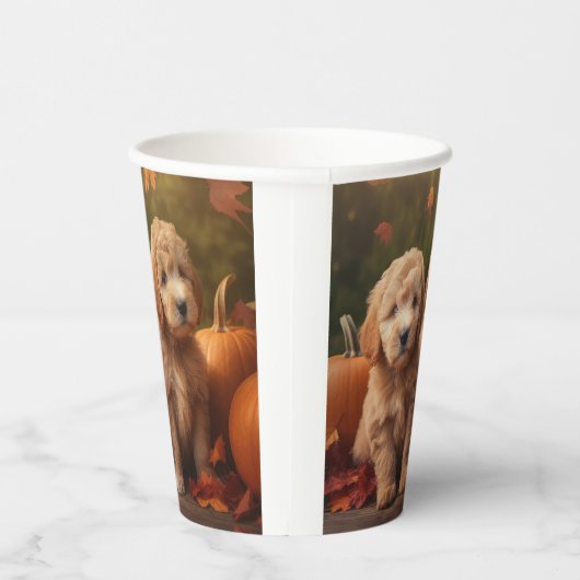 Gobelets En Papier Goldendoodle Chiot Automne Citrouille délice (Droite)