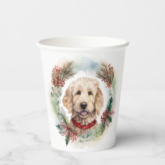 Gobelets En Papier Goldendoodle Christmas Wreath Festive Pup (Verso)