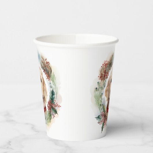 Gobelets En Papier Goldendoodle Christmas Wreath Festive Pup (Gauche)