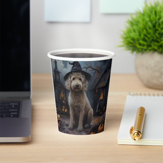 Gobelets En Papier Goldendoodle Citrouille Halloween effrayant (Insitu)