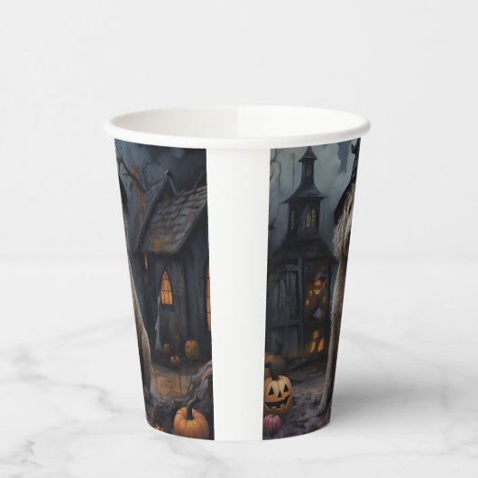 Gobelets En Papier Goldendoodle Citrouille Halloween effrayant (Gauche)