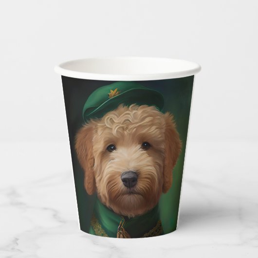 Gobelets En Papier Goldendoodle Dog en tenue de la Saint Patrick (Recto)