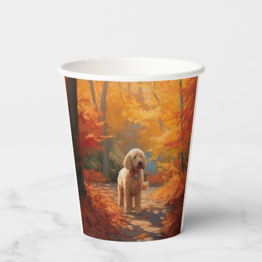Gobelets En Papier Goldendoodle en automne Leaves Fall Inspire (Verso)