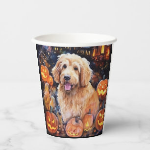 Gobelets En Papier Goldendoodle Halloween avec citrouilles effrayant