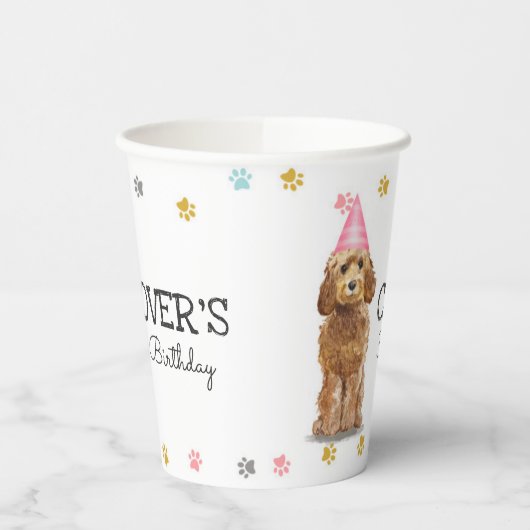 Gobelets En Papier Goldendoodle Lit Pawty Anniversaire Coupes Papier (Gauche)