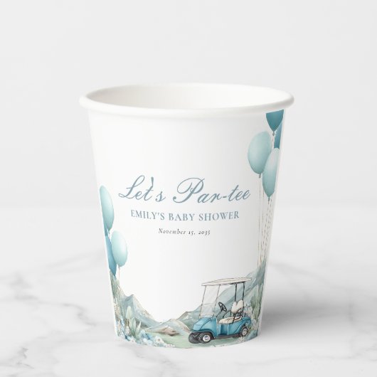 Gobelets En Papier Golf Let's Par-tee Blue Baby Shower (Recto)